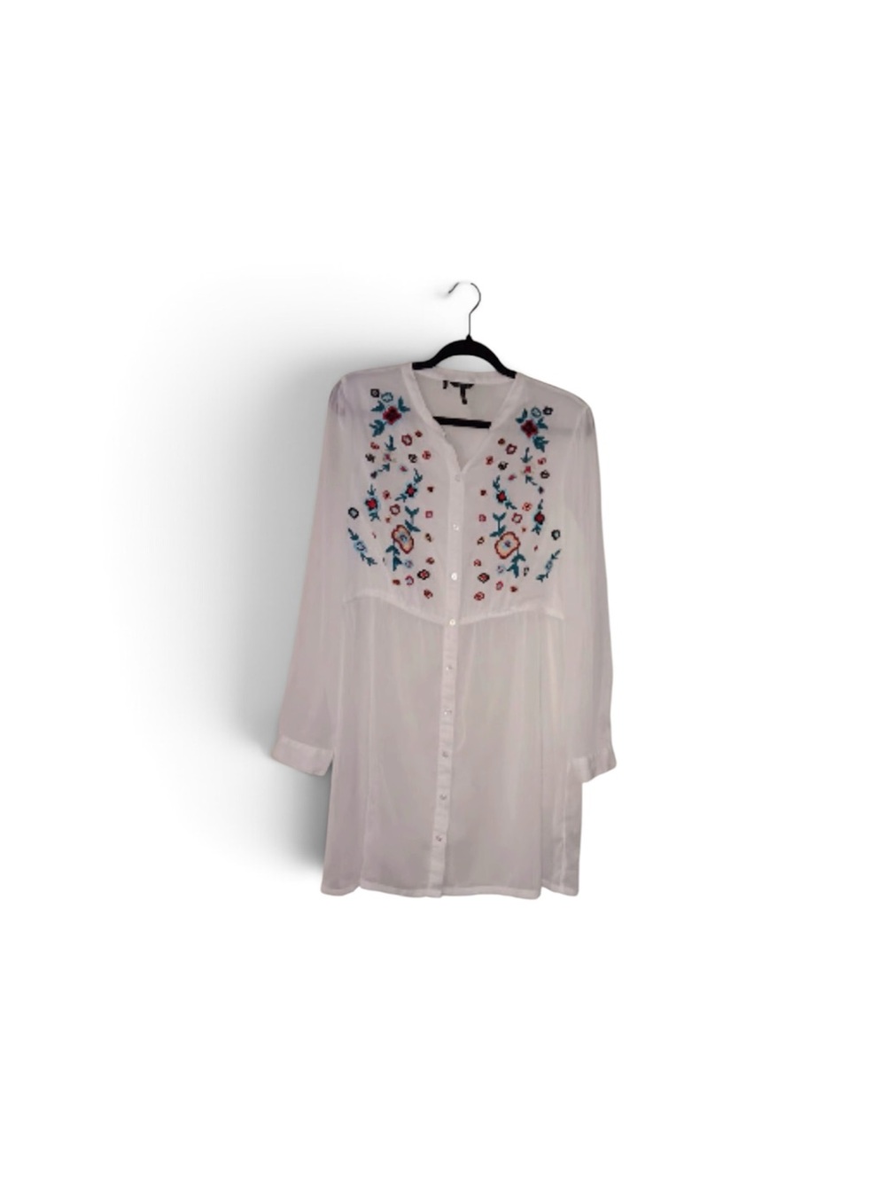 Buffalo David Bitton White Embroidered Button-Front Tunic Top